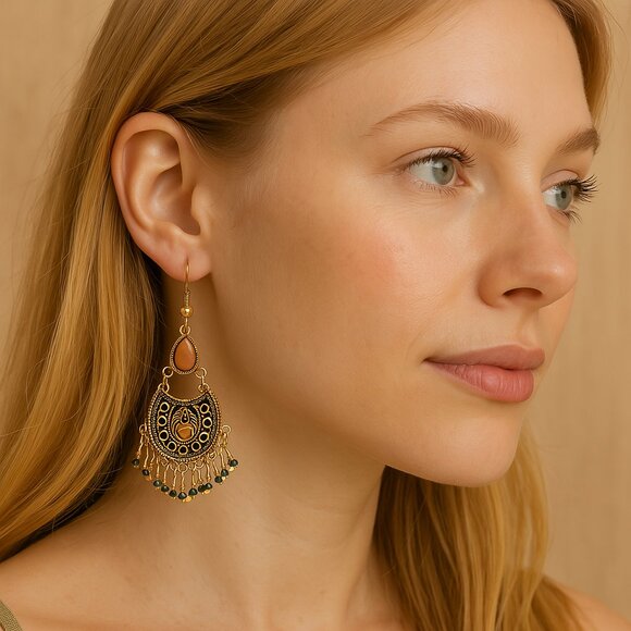 Boho Style Tassel Dangle Earrings Silver Plated Brown Orange 2 1/2" Drop NEW - Picture 1 of 14